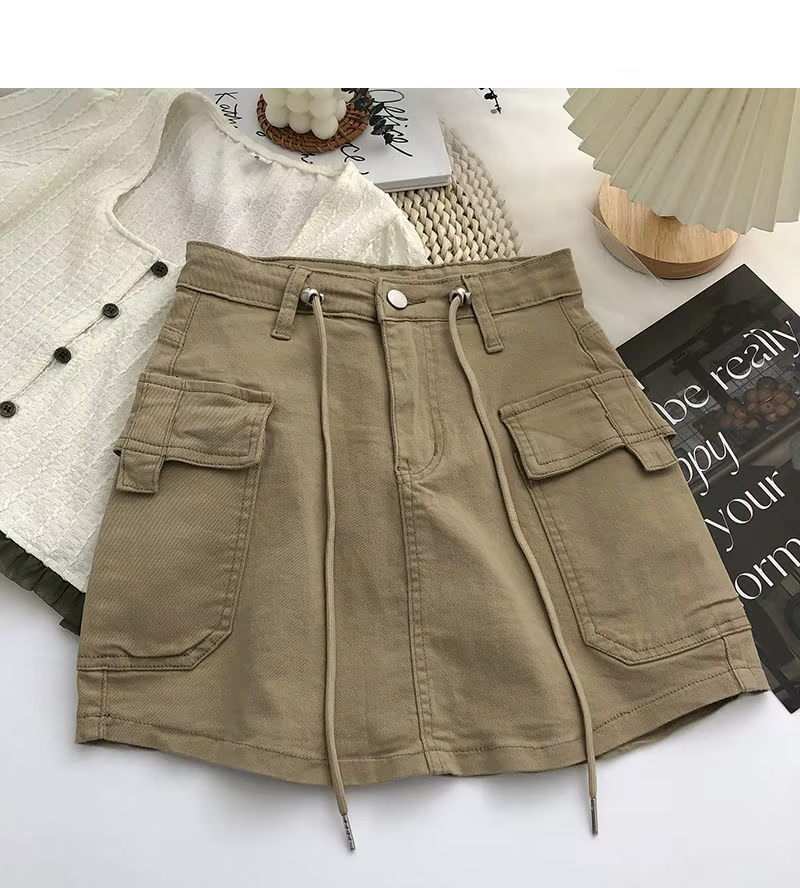 Mini-jupe en jean rétro taille haute avec cordons de serrage des deux côtés pour femme – Collection 