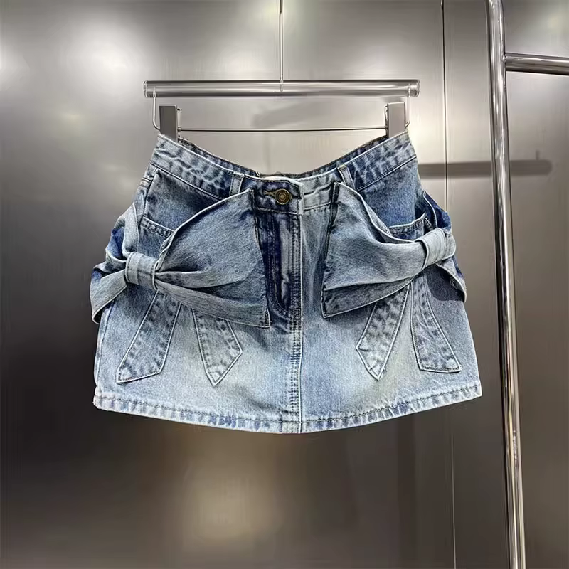 Jupe en jean à nœud mignon pour femmes, Mini jupe en forme de A, nouveau Design d'été