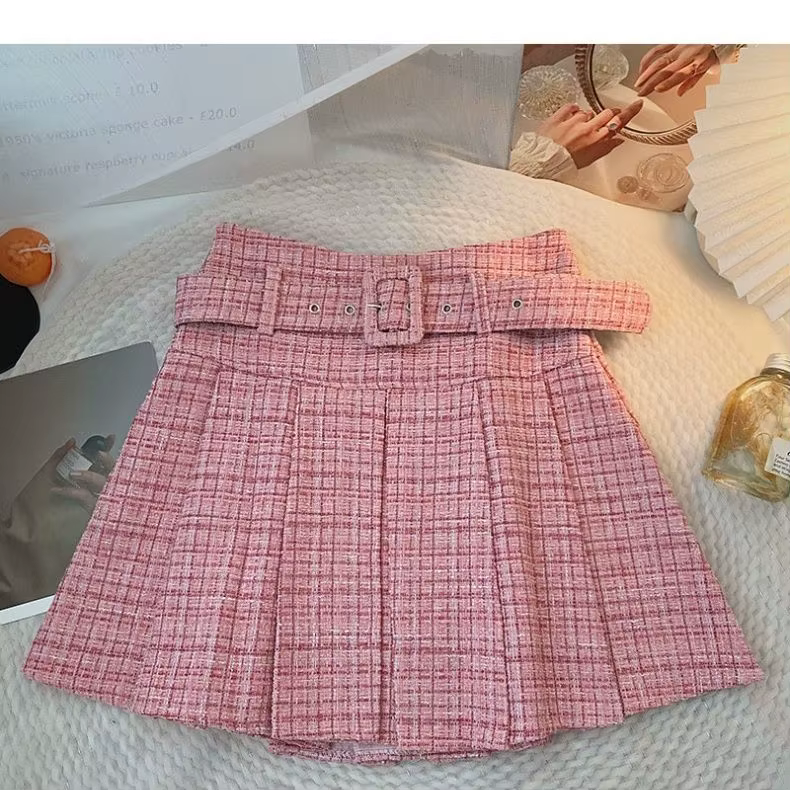 Jupe trapèze en tweed rose pour femme, nouvelle collection automne-hiver 2026, style coréen, taille 