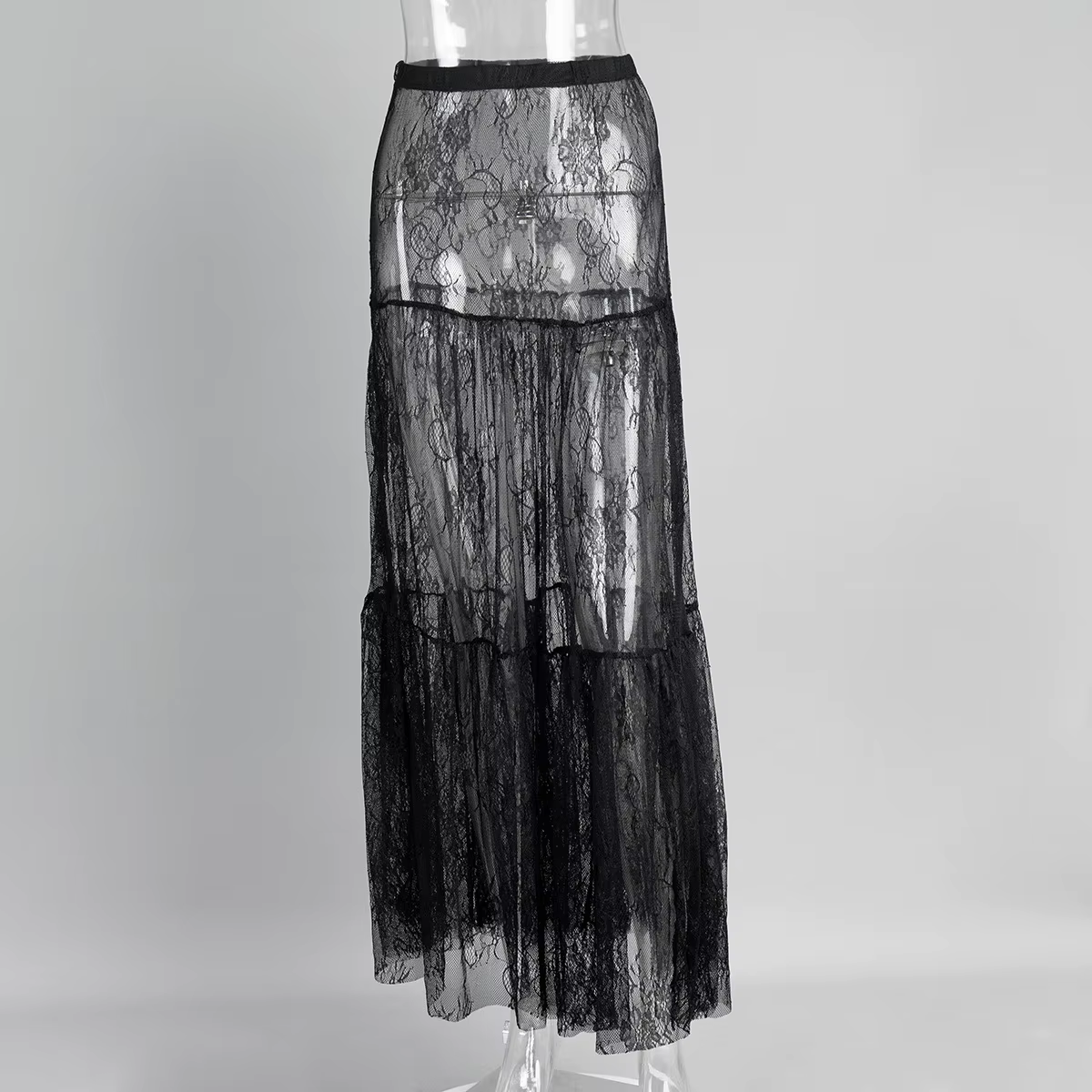 Jupe longue en dentelle noire 2026 – Nouvelle collection été, sexy, transparente, style unique et él