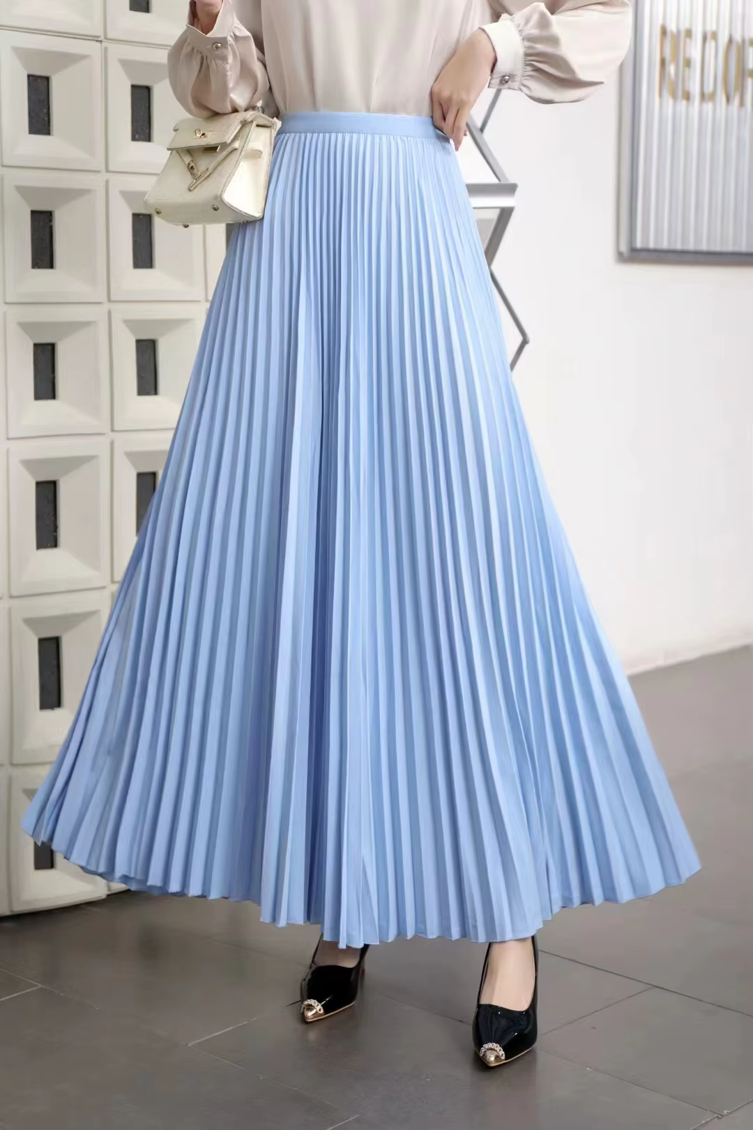 Jupe plissée élégante pour femmes, taille haute, longue, haute qualité, jupe Midi noire, 2024