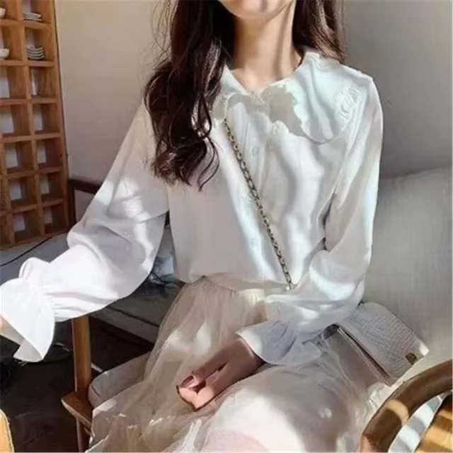 Jupe trapèze à volants en dentelle de style japonais pour femmes, jupes longues blanches, double cou