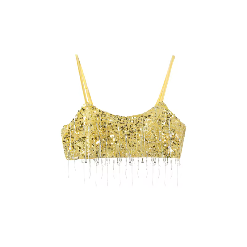 Gland paillettes hauts courts jupes ensembles femmes vert fronde gilet court paillettes taille haute