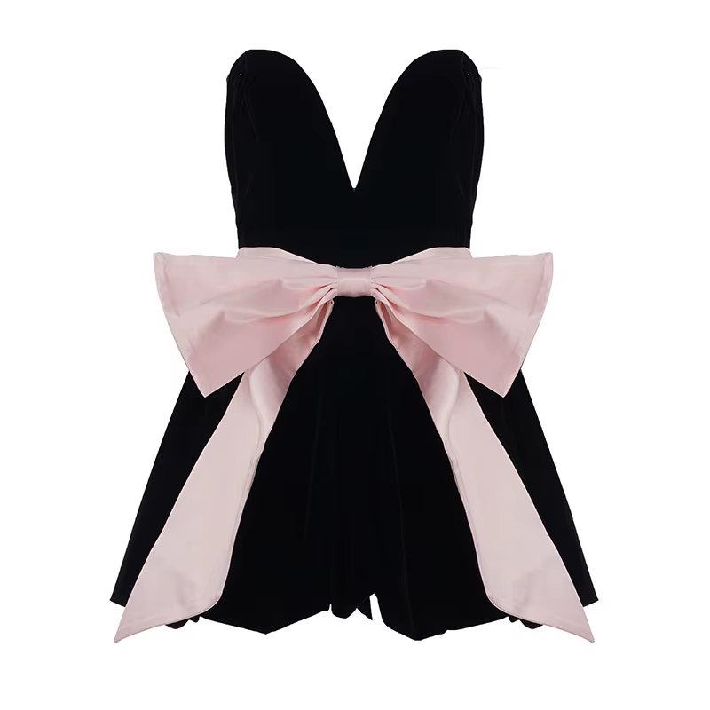 Jupe Tutu bustier tubulaire avec nœud décoratif, taille d'épissure, robe en velours contrasté, 2026