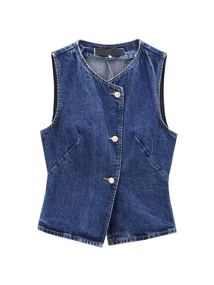 Nouveau Gilet Court en Jean Bleu pour Femme 2026 – Tendance Automne, Décontracté, Sans Manches, Styl