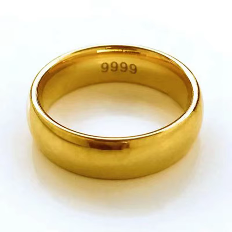 Bagues plaquées pur en or jaune 18 carats 999 24 carats pour hommes et femmes, anneau Simple pour am