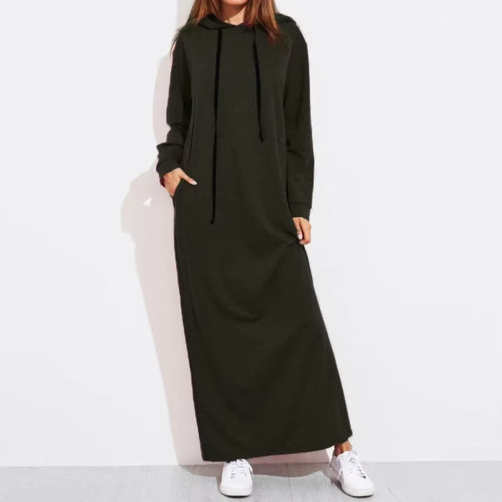 Robe pull longue à capuche pour femmes, manches longues, poches, élégante, décontractée, sport, jupe