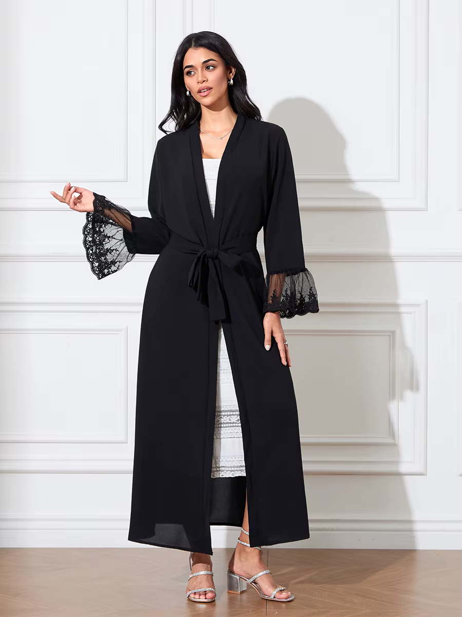 Robe longue en maille à manches longues évasées pour femmes, cardigans avant, couvertures élégantes,