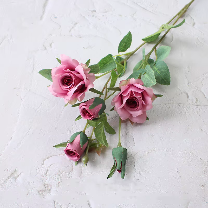 YO CHO 4 Branches longue tige fleurs artificielles soie Roses branche blanc Rose mariage maison Tabl