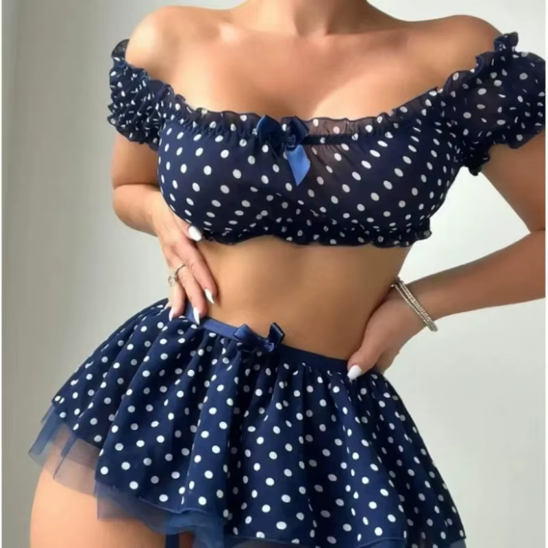Jupe courte érotique pour femme avec jarretelles, lingerie sexy, jupe bouffante à pois sexy pour fem
