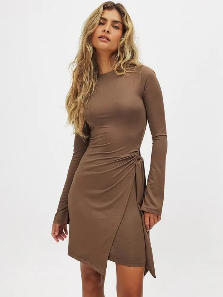 Robe de tambour à manches longues pour femmes, Streetwear, Bandage latéral, Éducatif, Solide, Docume