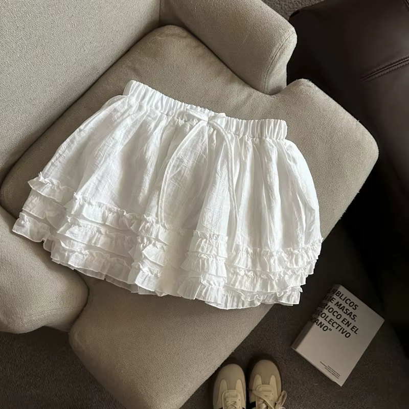 Jupe Femme Été 2026 Taille Haute Décontractée à Bord Volanté Effet Fluffy Coupe Trapèze