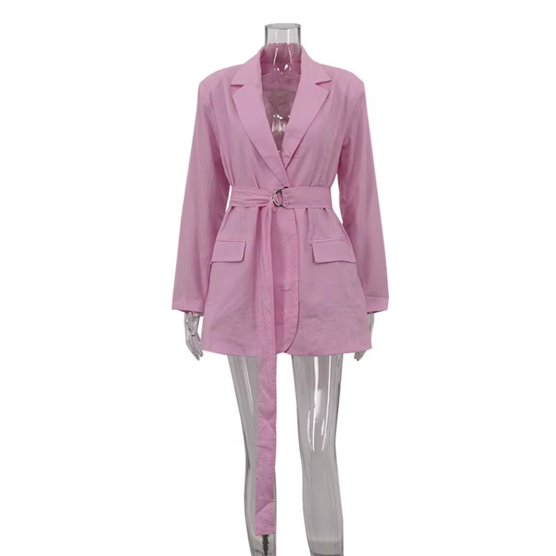 Robe veste élégante à manches longues avec ceinture pour femme, revers, taille haute, ligne a, robes