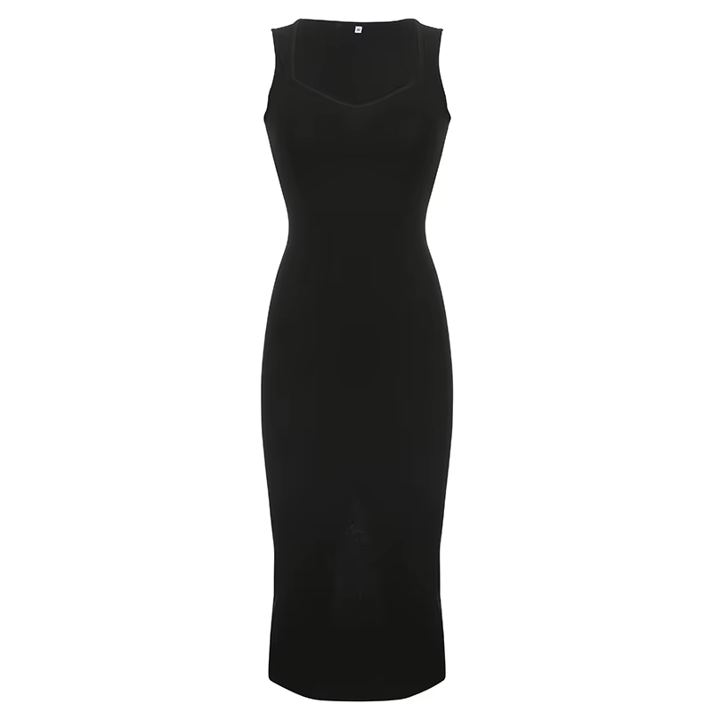 Robe longue en tricot, mode coréenne, col carré, sans manches, robes d'été décontractées pour femmes