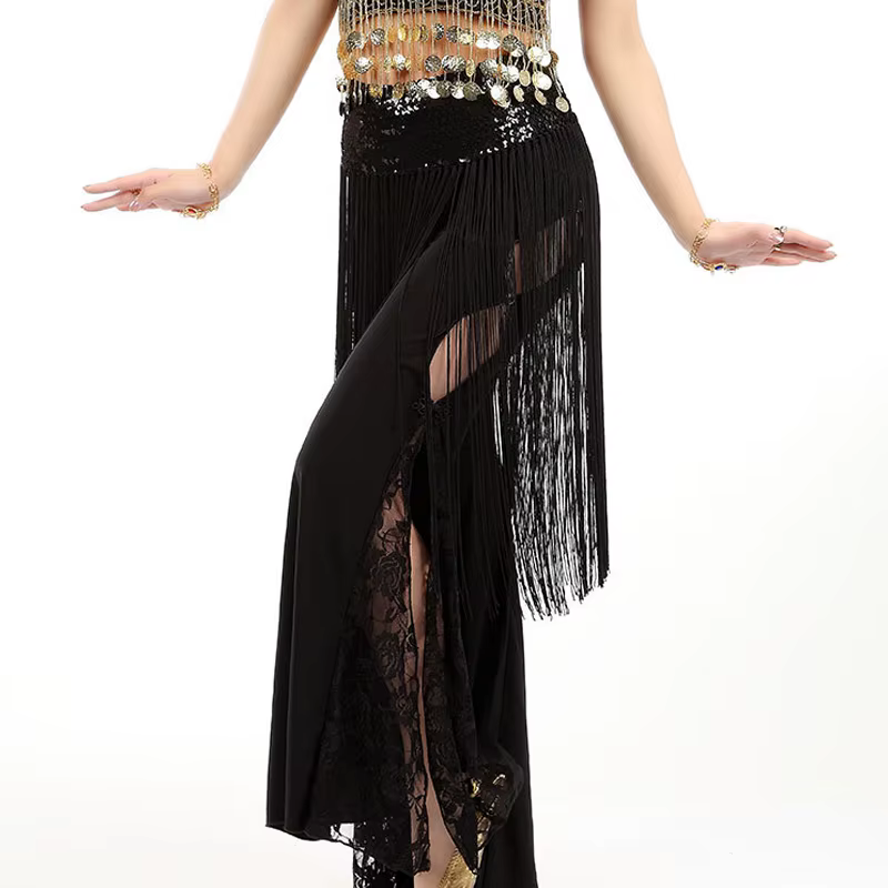 Robe de danse orientale style tribal, élégante, à sequins, avec longues franges, jupe, écharpe de ha