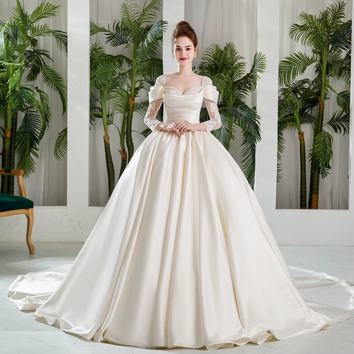 SL-9173 Personnalisé Princesse Robes De Mariée Chérie À Manches sulfRobe De Mariée Dentelle Robe De
