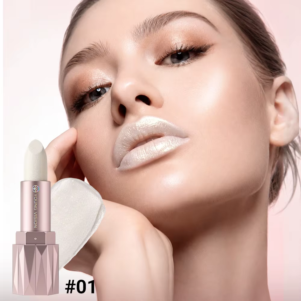 Rouge à lèvres nacré blanc irisé hydratant, couleur intense, gloss métallique, brillance haute pigme