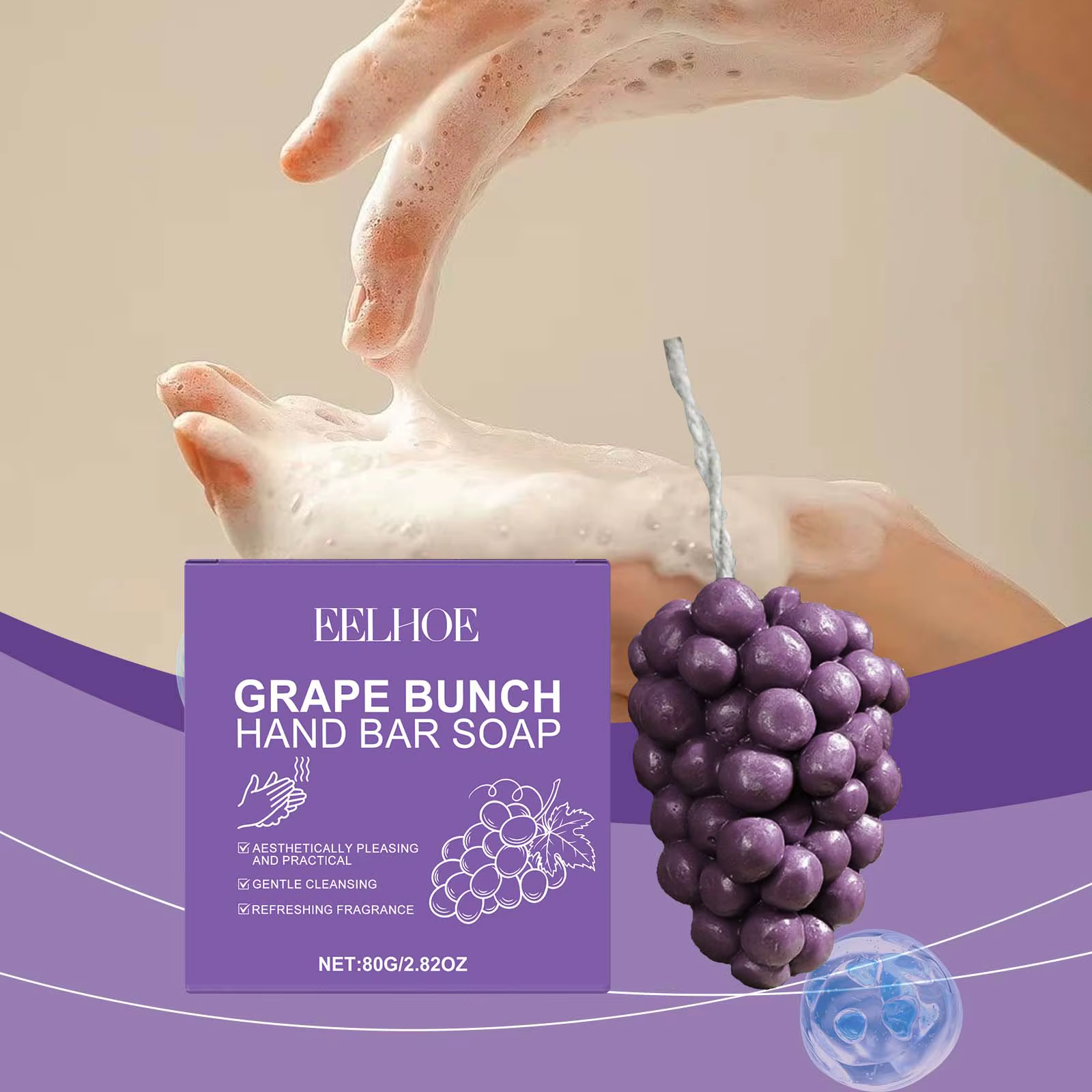 Savon en forme de grappe de raisins - Nettoyage doux avec un parfum frais, adapté à une utilisation