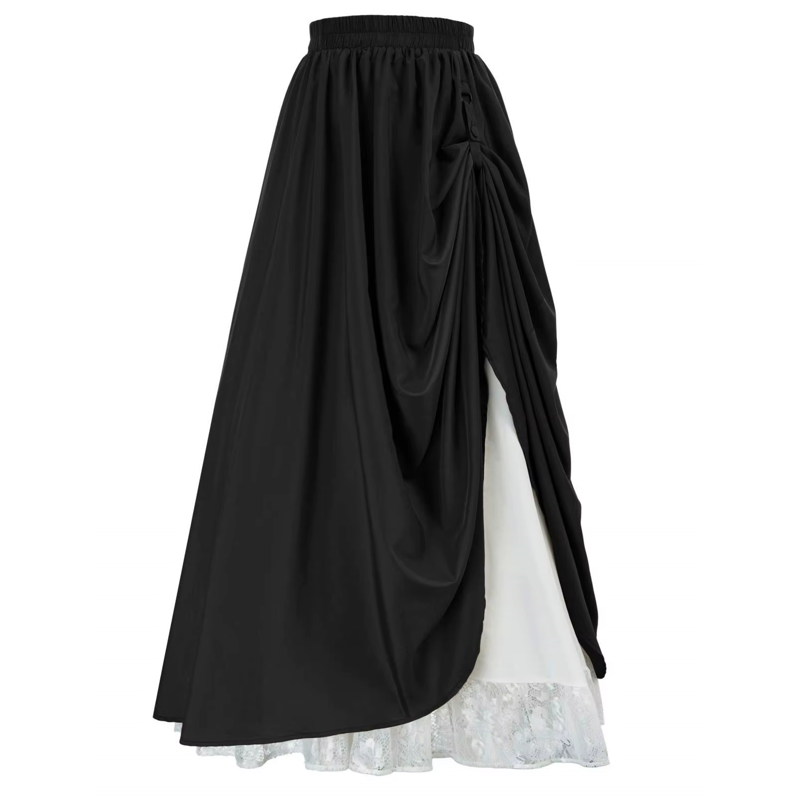 Jupe victorienne longue taille haute à volants marron, jupes en dentelle Steampunk pour femmes, Cost