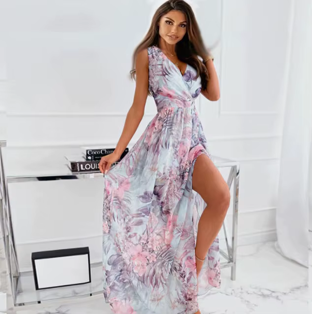 Nouvelle Robe Longue Femme 2025 en Chiffon Imprimé Nœud Papillon, Style Artistique Chinois Vintage,