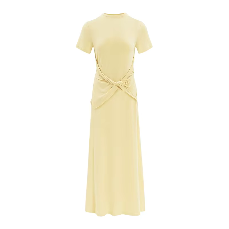AEL tricoté robe longue femmes col rond couleur unie à manches courtes Robes de soirée printemps aut