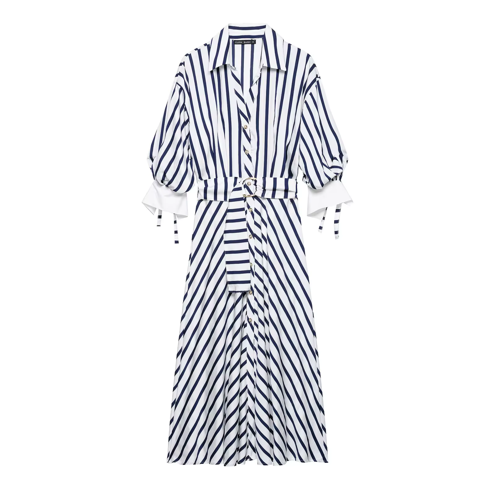 Robe longue rayée pour femme avec ceinture, nouvelle collection Printemps-Automne 2026, style chemis
