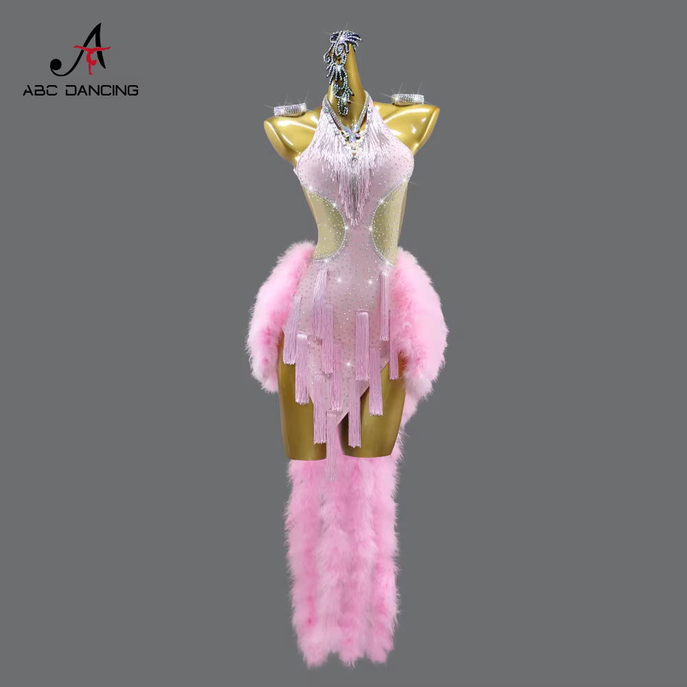 Robe de soirée en plumes pour femmes, Costume de danse latine, tenue Sexy de scène américaine, compé