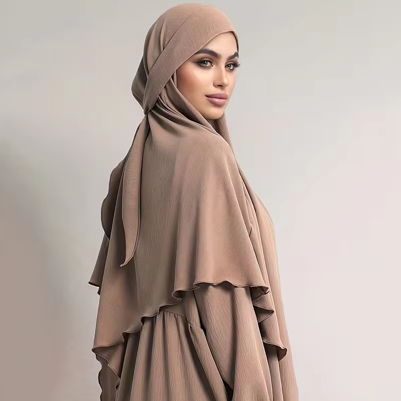 Parure de tête musulmane longue et élégante avec fermeture à nouer, foulard de prière Hijab islamiqu