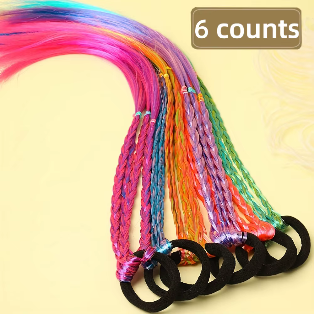 6 pièces d'attaches de cheveux tressées multicolores de Style bohème, adaptées aux filles