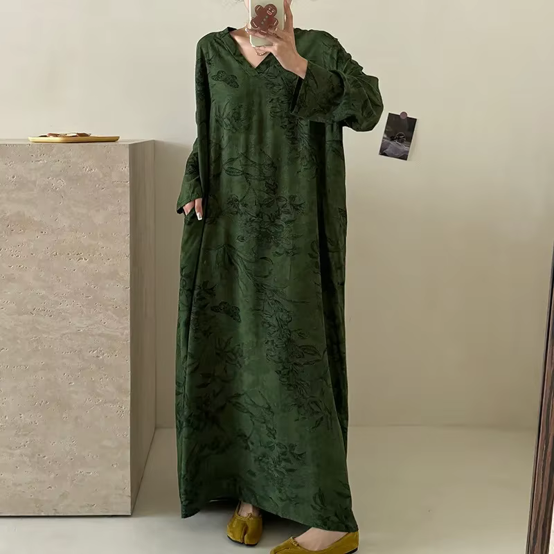 Robe longue violette pour femmes, chemise de nuit ample, vêtements de détente en coton imprimé, vête