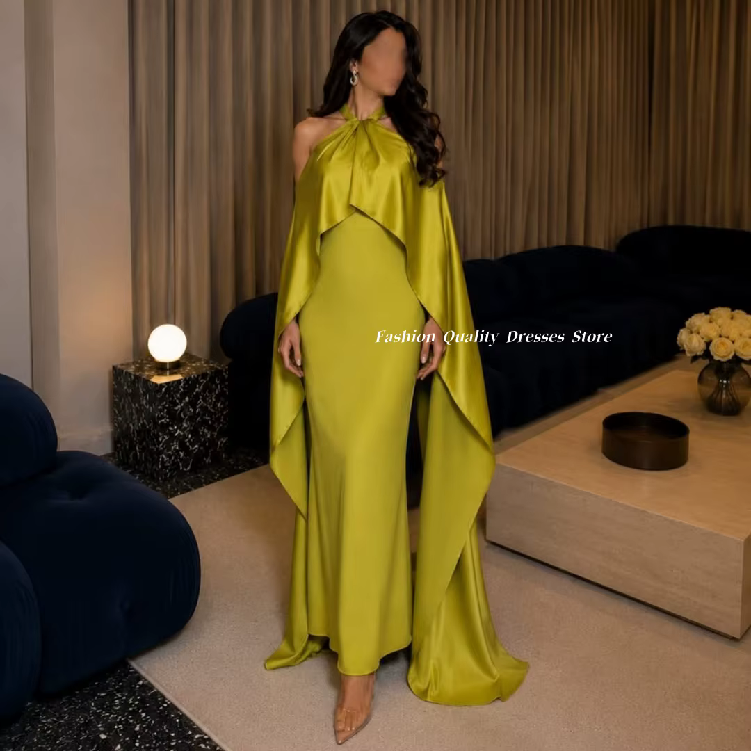 Robes de soirée élégantes pour femmes en satin soyeux, style sirène, avec cape, pour invitées de mar