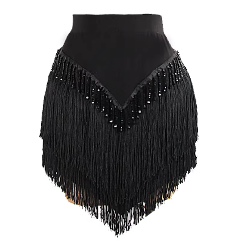 Jupes de spectacle de danse latine pour femmes, jupe courte noire Sexy à franges, Costume de compéti