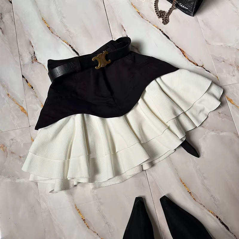 Jupe gâteau en jean pour femmes, ligne A, courte, taille haute, volants, épissure élégante, Y2k, Str