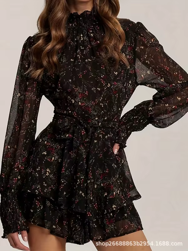 Robe à manches longues pour femmes, imprimé Floral, Slim, français, élégant, tempérament doux, pour 