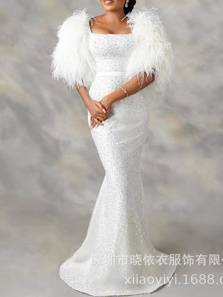 Robe longue en plumes taille haute pour femmes, robe de soirée, robe de soirée, robe de mariage, rob
