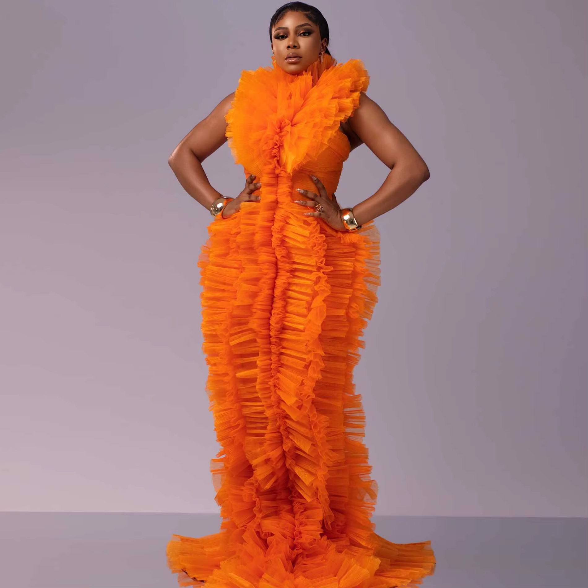 Superbes Robes de Soirée Orange à Volants en Tulle 2026 Nouvelle Robe de Bal Formelle Plissée à Étag
