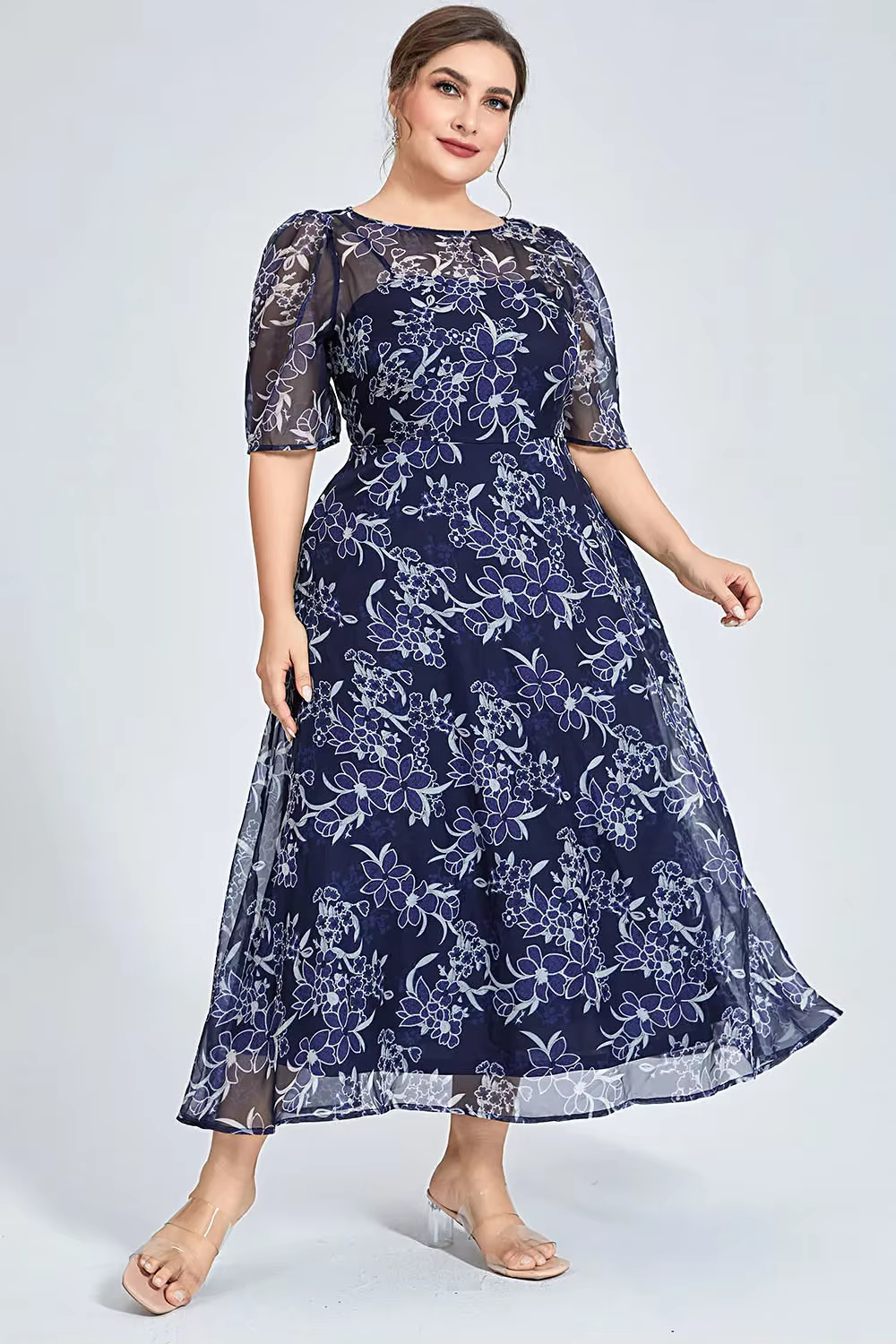 Robe longue grande taille pour femme, robe de soirée formelle en mousseline de soie à imprimé végéta