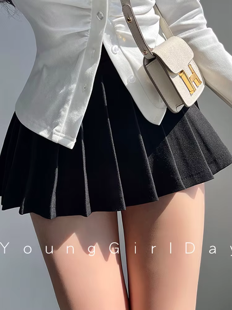 Jupe plissée avec short pour femme, taille haute, sexy, blanc, noir, ligne A, pouvez-vous aru coréen
