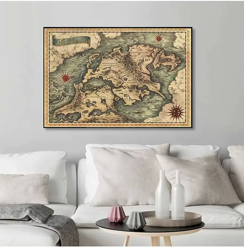 Affiche vintage de la carte de la Terre du Milieu du Seigneur des Anneaux - Art mural rétro pour cha