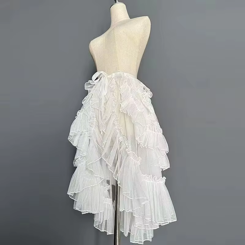 Gothique Lolita dentelle maille volants fée princesse jupe de fête femmes asymétrique mignon rideau