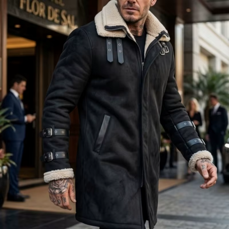 Nouvelle veste coupe-vent d'hiver - Manteau polaire mi-long chaud à double col et double couche pour