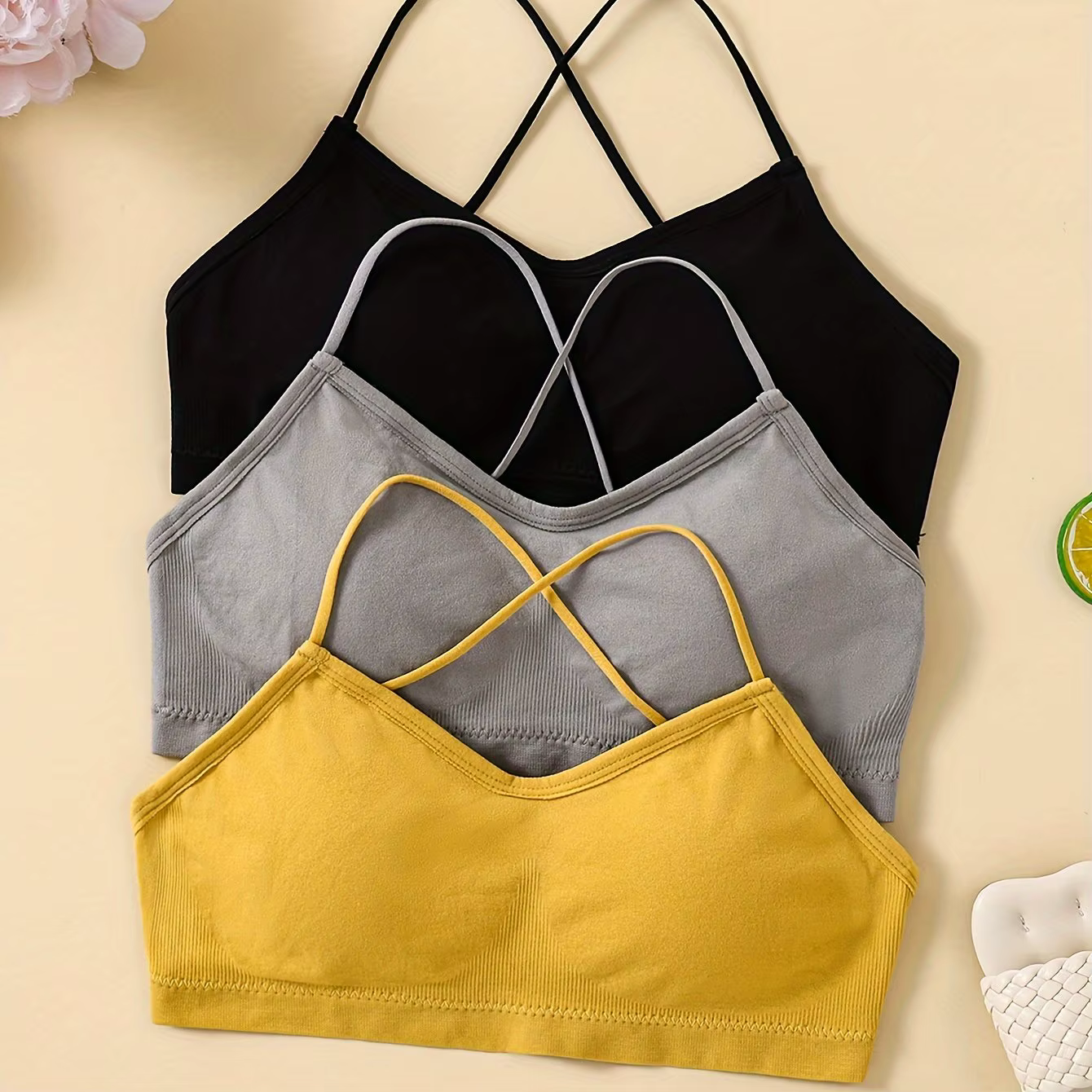 Soutien-gorge de sport à bretelles croisées pour femmes, ensemble de 3 pièces, yoga, nombril, haut,