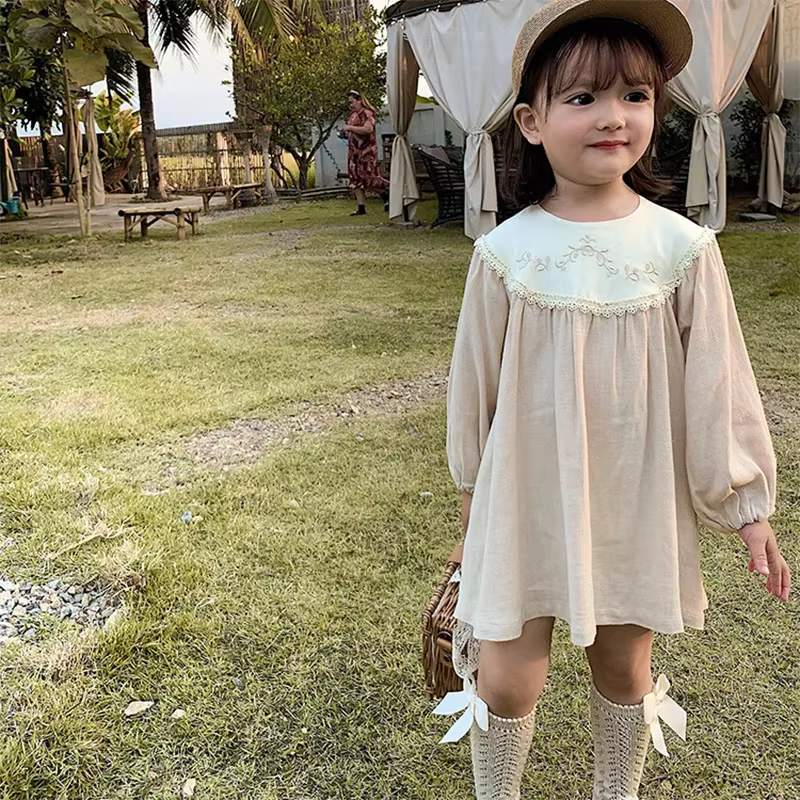 Vêtements pour adolescentes, robe Vintage à manches longues pour petites filles, en coton, princesse