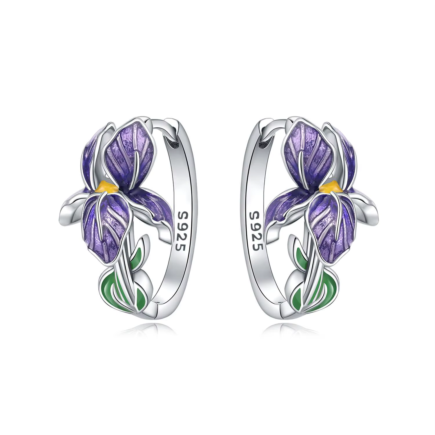 Boucles d'oreilles en argent sterling 925, série fleurs et plantes, iris violet, cadeaux exquis pour