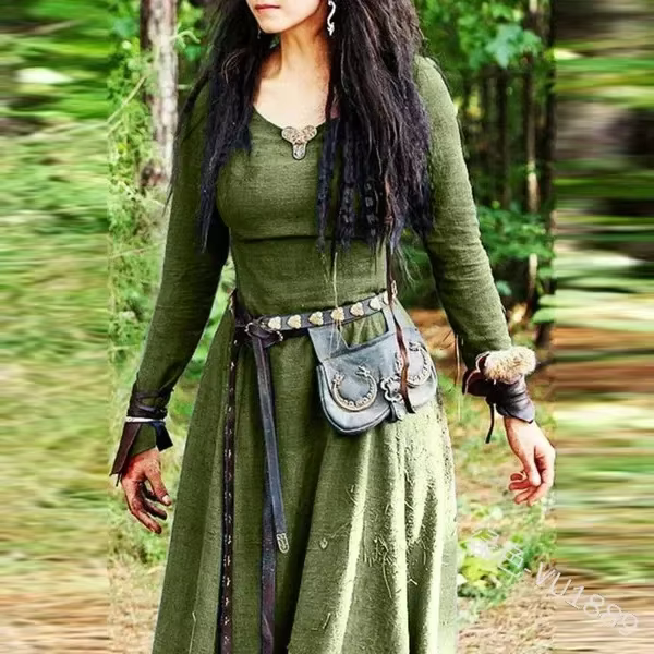 Robe médiévale femmes à manches longues Maxi Robe Vintage fée elfique Robe Renaissance celtique Viki