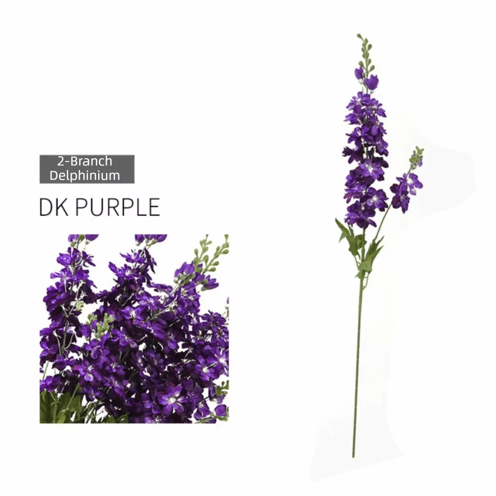 Fleurs artificielles de delphinium de 84 cm de long, en soie, à longue tige, avec feuilles artificie