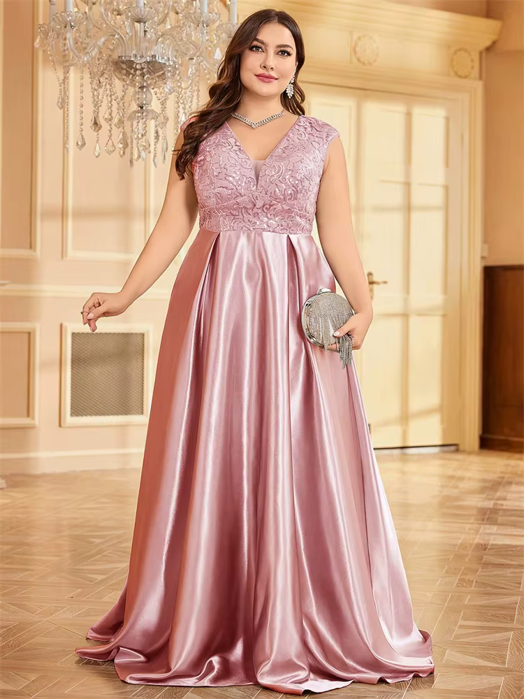 Lucyilove grande taille luxe Satin sans manches robes de soirée élégant longues paillettes épissure 