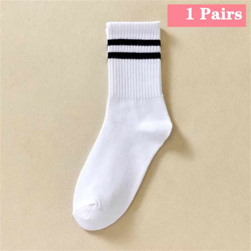Chaussettes mi-longues pour femmes, classiques, noir, blanc, couleur unie, à la mode, décontractées,