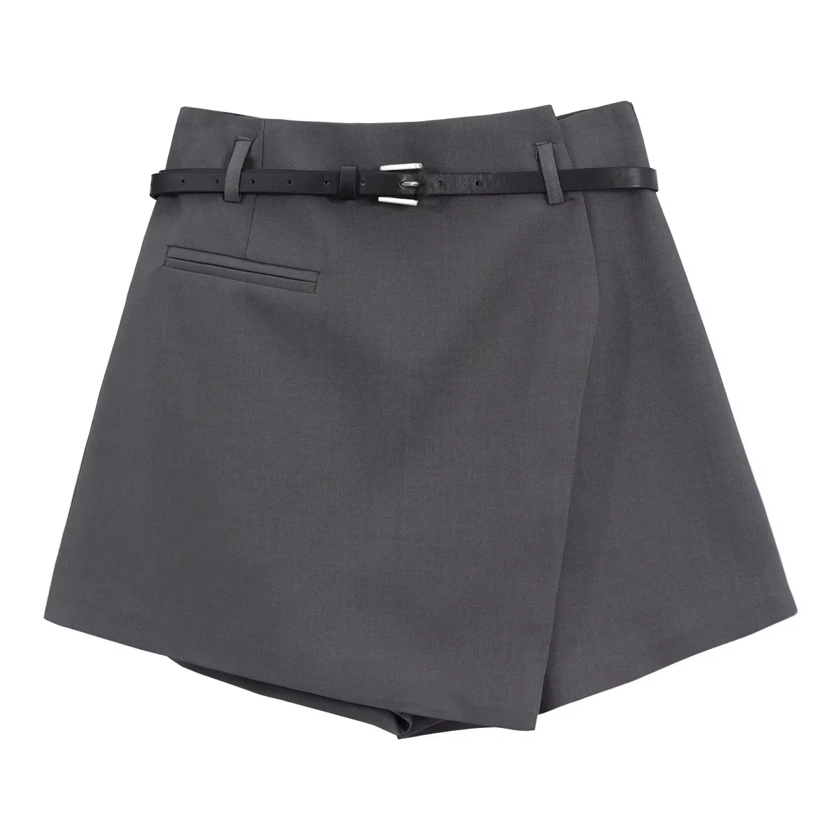 Jupe courte trapèze grise pour femme, taille haute, décontractée, coupe large, style printemps-autom