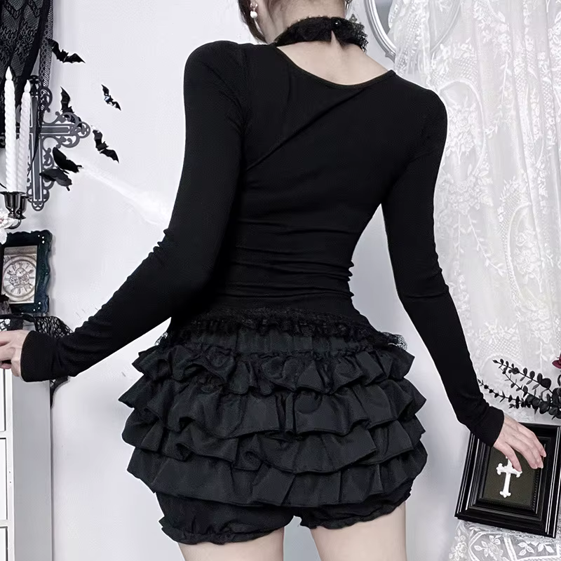 Lolita manches longues pansement à lacets dentelle garniture hauts pour femmes centre commercial got